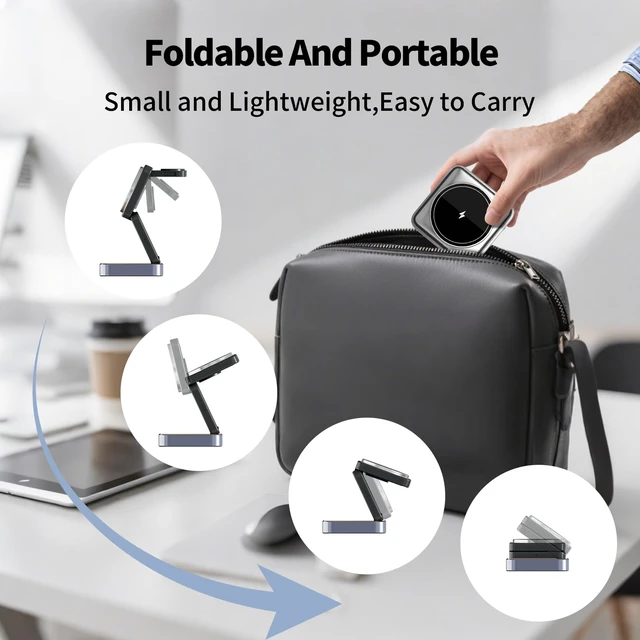 Alt view image 5 of 7 - 2026 Upgraded Magnetic Wireless Charger 3 in 1, Foldable Charging Station with Night Light for Apple MagSafe Charger, Travel Charger Stand, Nightstand Fast 15W Charging Station (with Adapter)