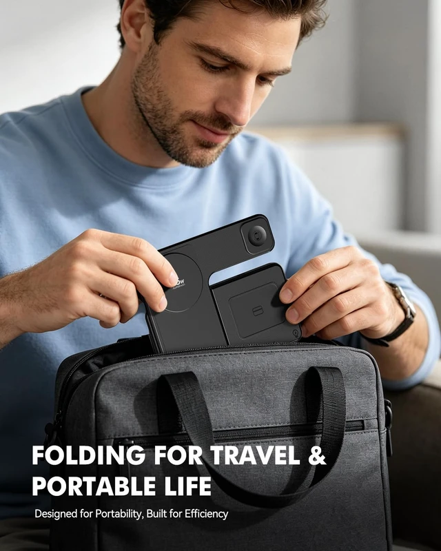 Alt view image 7 of 7 - 25W MagSafe Charging Station, 3-in-1 Magnetic Wireless Travel Charger Stand | Foldable Phone and Watch Charger for Apple Multiple Devices-iPhone Air 17 16 15 14 13 12 Pro Max, Watch and AirPods-Black