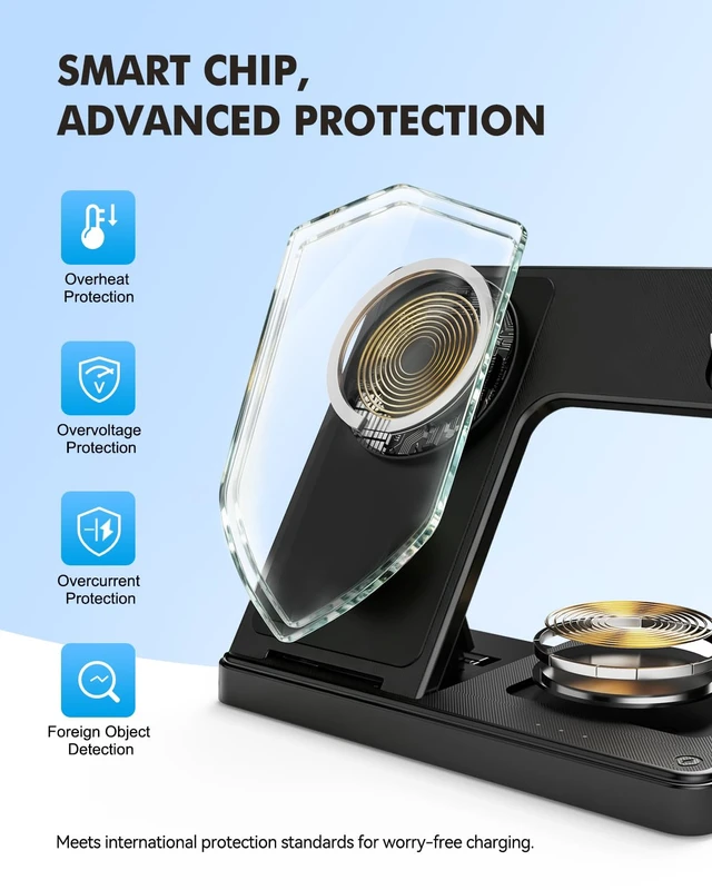 Alt view image 5 of 7 - 25W MagSafe Charging Station, 3-in-1 Magnetic Wireless Travel Charger Stand | Foldable Phone and Watch Charger for Apple Multiple Devices-iPhone Air 17 16 15 14 13 12 Pro Max, Watch and AirPods-Black