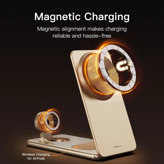 Alt view image 5 of 7 - Foldable Magnetic Charger, 25W 3 in 1 Wireless Charging Station, Qi2.2 Fast Charger, Aluminum Alloy Cooling Charger Stand for iPhone18/17/16 Pro Max, Apple Watch, AirPods(45W Adapter),Ultrathin