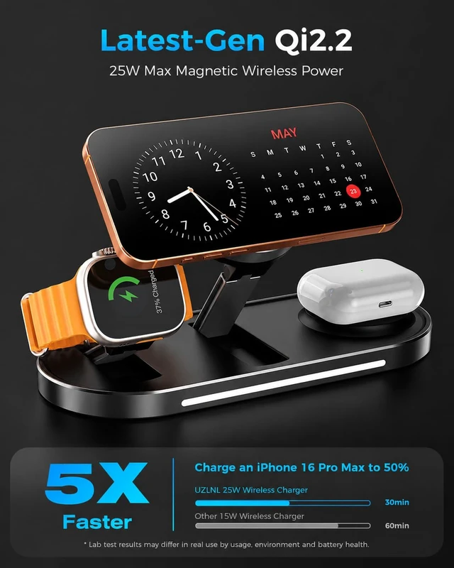 Alt view image 2 of 7 - 25W 3 in 1 Wireless Charging Station for Qi2.2 Magsafe Charger for Apple | for iPhone 18 17 16 15 14 Pro Max,Apple Watch,Airpods,Foldable Charging Stand, Cooling Fan, Multi Device Charging, Travel