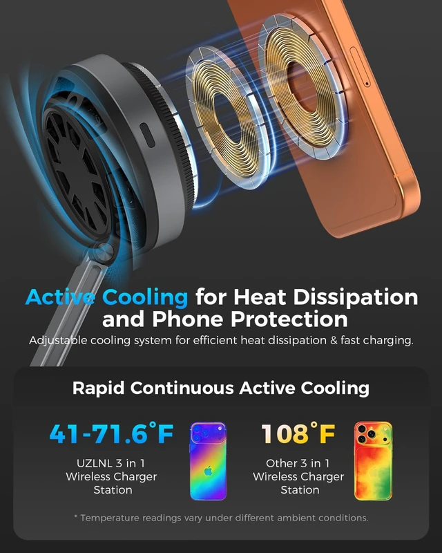 Alt view image 3 of 7 - 25W 3 in 1 Wireless Charging Station for Qi2.2 Magsafe Charger for Apple | for iPhone 18 17 16 15 14 Pro Max,Apple Watch,Airpods,Foldable Charging Stand, Cooling Fan, Multi Device Charging, Travel