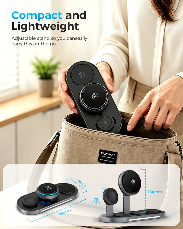Alt view image 7 of 7 - 25W 3 in 1 Wireless Charging Station for Qi2.2 Magsafe Charger for Apple | for iPhone 18 17 16 15 14 Pro Max,Apple Watch,Airpods,Foldable Charging Stand, Cooling Fan, Multi Device Charging, Travel