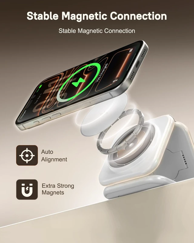 Alt view image 6 of 7 - 15W Magnetic Travel Charging Station, 3-in-1 Foldable MagSafe Charger | Wireless Charger for Apple Multiple Devices - iPhone Air 17 16 15 14 13 12 Pro Max, Watch & AirPods - Slim Portable, White