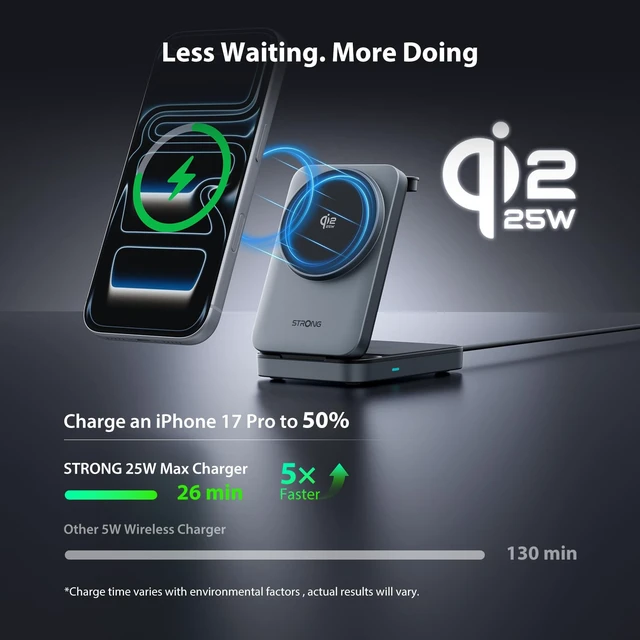 Alt view image 3 of 7 - TriMag Qi2.2 25W 3 in 1 Wireless Charging Station, Fast Charger | Foldable MagSafe Charger for iPhone 18/17/16/15, AirPods and Apple Watch Charger with 5W, Travel-Ready Design and 45W Adapter