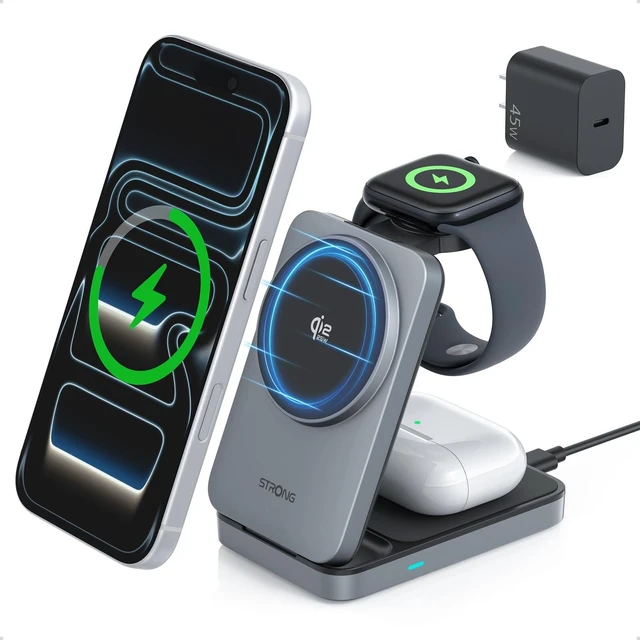 Main image of TriMag Qi2.2 25W 3 in 1 Wireless Charging Station, Fast Charger | Foldable MagSafe Charger for iPhone 18/17/16/15, AirPods and Apple Watch Charger with 5W, Travel-Ready Design and 45W Adapter