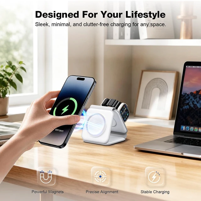 Alt view image 5 of 7 - 3 in 1 Wireless Charging Station for Apple,Foldable Magnetic Travel Charger | Portable Charging Pad for Magsafe Multiple Devices iphone 17/16/15/14/13/12 Pro/Max,Watch,AirPods Bedside Office Stand etc
