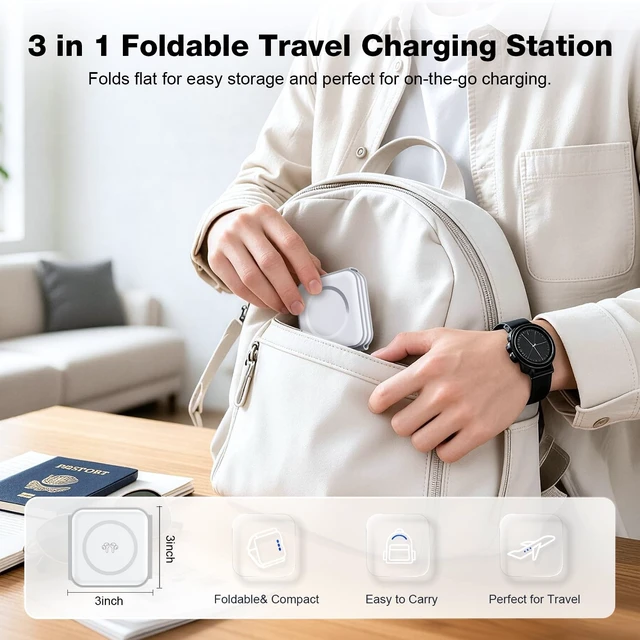 Alt view image 6 of 7 - 3 in 1 Wireless Charging Station for Apple,Foldable Magnetic Travel Charger | Portable Charging Pad for Magsafe Multiple Devices iphone 17/16/15/14/13/12 Pro/Max,Watch,AirPods Bedside Office Stand etc