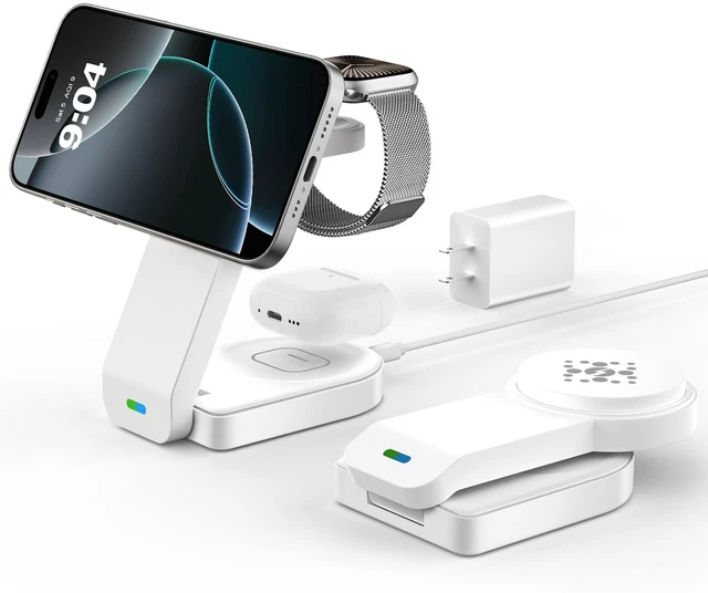 Main image of 3 in 1 Wireless Charging Station for Apple,Foldable Magnetic Phone Charger | Portable Foldable Design, Wireless Travel Charger for iPhone,Apple Watch Series,Air-Pods Multiple Devices