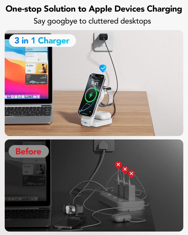 Alt view image 3 of 7 - 3 in 1 Wireless Charging Station for Apple,Foldable Magnetic Phone Charger | Portable Foldable Design, Wireless Travel Charger for iPhone,Apple Watch Series,Air-Pods Multiple Devices