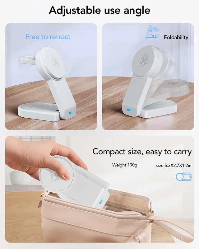 Alt view image 5 of 7 - 3 in 1 Wireless Charging Station for Apple,Foldable Magnetic Phone Charger | Portable Foldable Design, Wireless Travel Charger for iPhone,Apple Watch Series,Air-Pods Multiple Devices