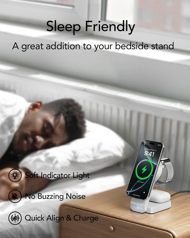 Alt view image 7 of 7 - 3 in 1 Wireless Charging Station for Apple,Foldable Magnetic Phone Charger | Portable Foldable Design, Wireless Travel Charger for iPhone,Apple Watch Series,Air-Pods Multiple Devices