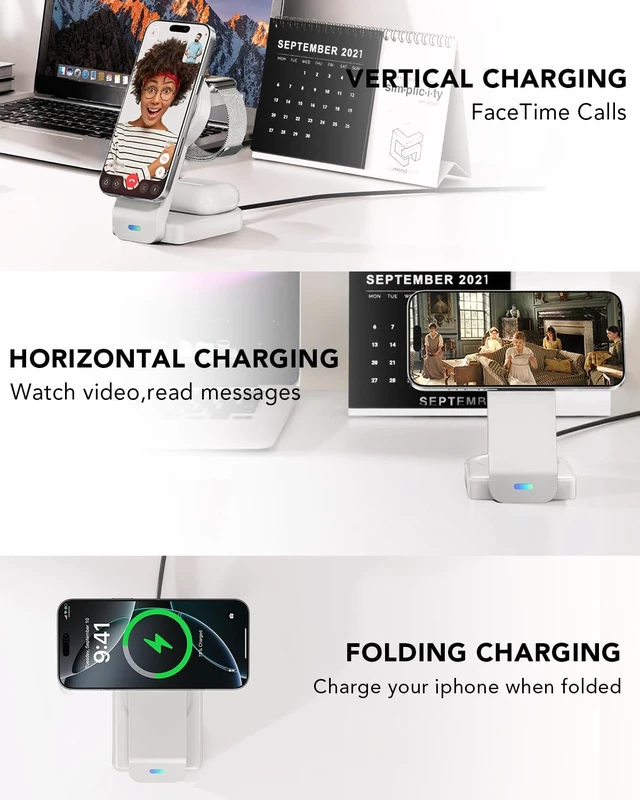 Alt view image 6 of 7 - 3 in 1 Wireless Charging Station for Apple,Foldable Magnetic Phone Charger | Portable Foldable Design, Wireless Travel Charger for iPhone,Apple Watch Series,Air-Pods Multiple Devices