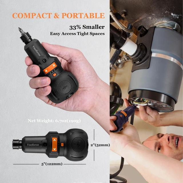 Alt view image 2 of 7 - Electric Screwdriver, 5" Compact 400RPM Small Cordless Screwdriver | for Tight Space & Home Repairs, USB C Rechargeable, 4V 3-Speed, 3-Torque, 22PC Magnetic Bits, Dual LED Light