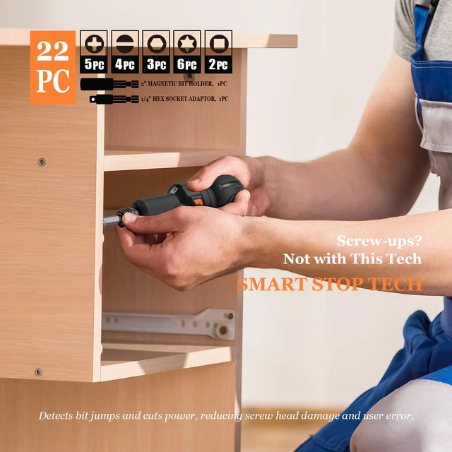 Alt view image 6 of 7 - Electric Screwdriver, 5" Compact 400RPM Small Cordless Screwdriver | for Tight Space & Home Repairs, USB C Rechargeable, 4V 3-Speed, 3-Torque, 22PC Magnetic Bits, Dual LED Light