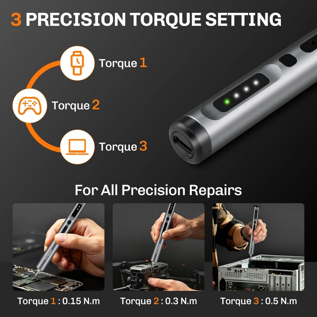 Alt view image 2 of 7 - Mini Electric Screwdriver, 25-in-1 Precision Power Screwdriver Set | S2 Steel Bits,3 Torque Settings (Max 0.5N.m),LED Light,500 mAh,Repair Kit for Phone,PC,Camera,Electronics,Gifts for Men