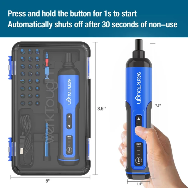 Alt view image 5 of 7 - Werktough 4V Mini Electric Cordless Screwdriver with 3-Gear Torque 5Nm Power 25pc Screwdriver Bits S2 LED Light USB Charging Home Improvement S026