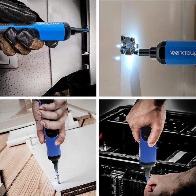 Alt view image 7 of 7 - Werktough 4V Mini Electric Cordless Screwdriver with 3-Gear Torque 5Nm Power 25pc Screwdriver Bits S2 LED Light USB Charging Home Improvement S026