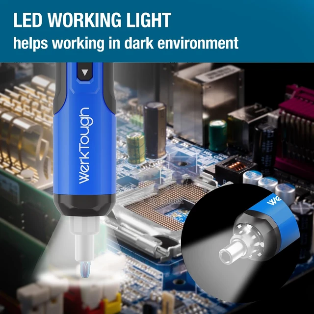 Alt view image 6 of 7 - Werktough 4V Mini Electric Cordless Screwdriver with 3-Gear Torque 5Nm Power 25pc Screwdriver Bits S2 LED Light USB Charging Home Improvement S026