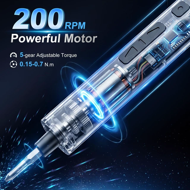 Alt view image 3 of 7 - Mini Electric Screwdriver, 86 in 1 Electronic Screwdriver Set | 80 Magnetic Bits, 5 Torque (0.15 to 0.7N.m), Push-to-Pop Magnetic Case, Precision Electric Screwdriver for PC Phone RC Cars