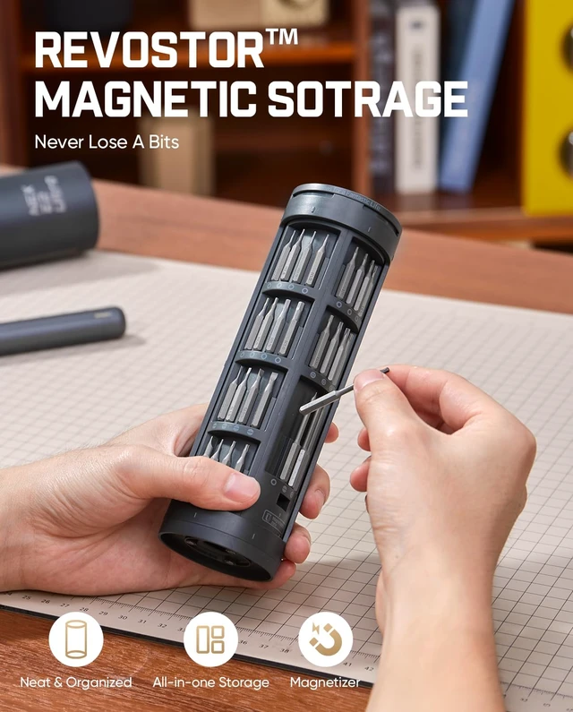 Alt view image 4 of 7 - E2 Ultra Electric Screwdriver, Screwdriver for Electronics (Grey) | 50 Magnetic Bits, Max.0.6N.m, RevoStor Magnetic Storage, 5/32''Hex Screwdriver for PC, 3D Printer, RC Cars, Drone