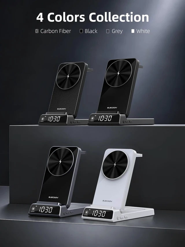 Alt view image 7 of 7 - Magnetic Wireless Charger for Samsung, Nightstand Travel Android Charger | 3-in-1 Foldable Charging Station for Samsung Phones, Galaxy Watch, Galaxy Buds. (Not for Apple Watch, Adapter Included)