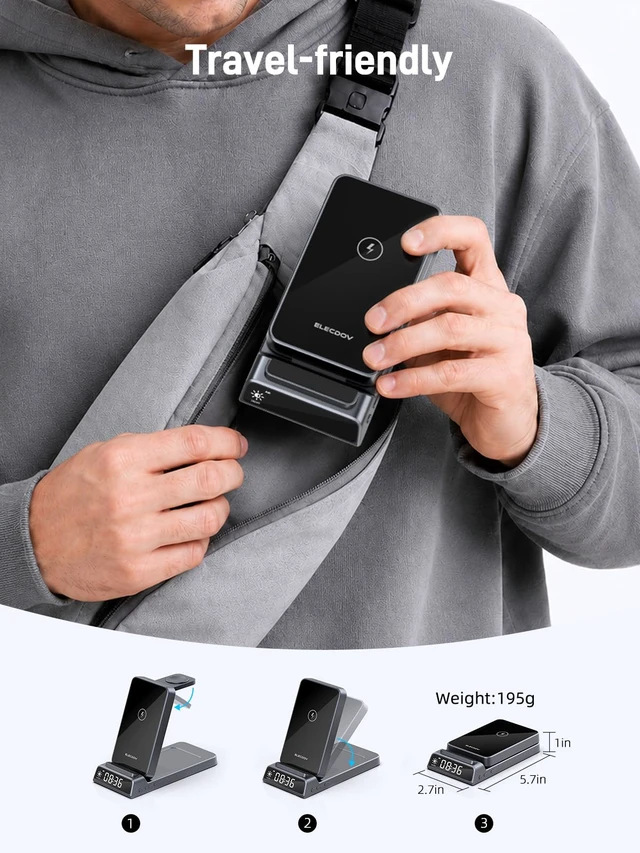 Alt view image 7 of 7 - 3 in 1 Wireless Charging Station for Samsung, Wireless Charger with Clock | Watch Charger for Samsung Galaxy S25/Z Flip 7/6, Travel Foldable Charging Stand for Galaxy Watch 8/7/Buds 3 Pro/2