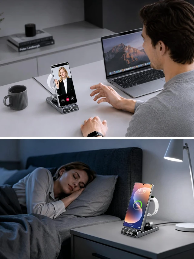 Alt view image 6 of 7 - 3 in 1 Wireless Charging Station for Samsung, Wireless Charger with Clock | Watch Charger for Samsung Galaxy S25/Z Flip 7/6, Travel Foldable Charging Stand for Galaxy Watch 8/7/Buds 3 Pro/2