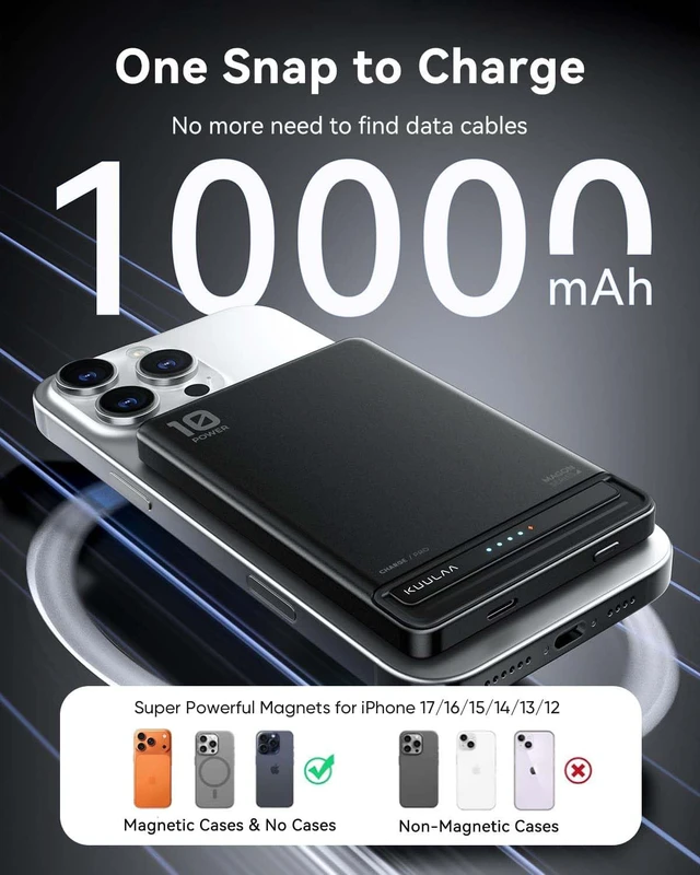 Alt view image 2 of 7 - for Magsafe Portable Charger, 10000mAh Ultra-Slim Wireless Magnetic Power Bank with USB C 20W Fast Charging, Travel Essential for Magsafe Battery Pack Compatible with 17/16/15/14/13/12 Series