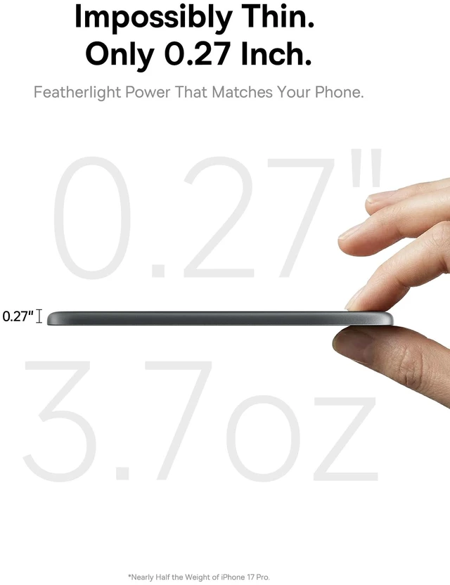 Alt view image 2 of 7 - Picogo Air AM71 CCC Certified 5000mAh Ultra Slim Power Bank 0.27 " | Magnetic Wireless Charging, Built-in 22.5W USB-C Cable, Fast charging, Compatible With iPhone 18/17/16/15/14/13 Only