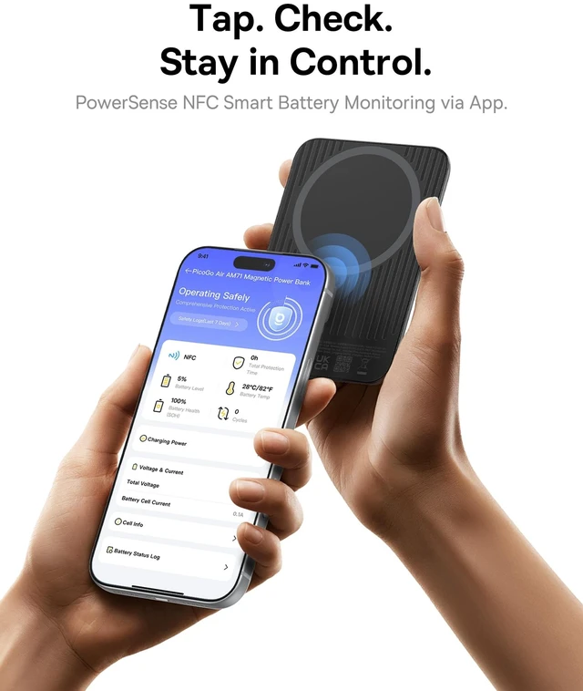 Alt view image 3 of 7 - Picogo Air AM71 CCC Certified 5000mAh Ultra Slim Power Bank 0.27 " | Magnetic Wireless Charging, Built-in 22.5W USB-C Cable, Fast charging, Compatible With iPhone 18/17/16/15/14/13 Only