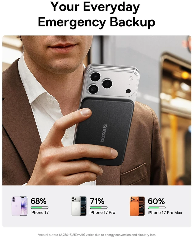 Alt view image 4 of 7 - Picogo Air AM71 CCC Certified 5000mAh Ultra Slim Power Bank 0.27 " | Magnetic Wireless Charging, Built-in 22.5W USB-C Cable, Fast charging, Compatible With iPhone 18/17/16/15/14/13 Only