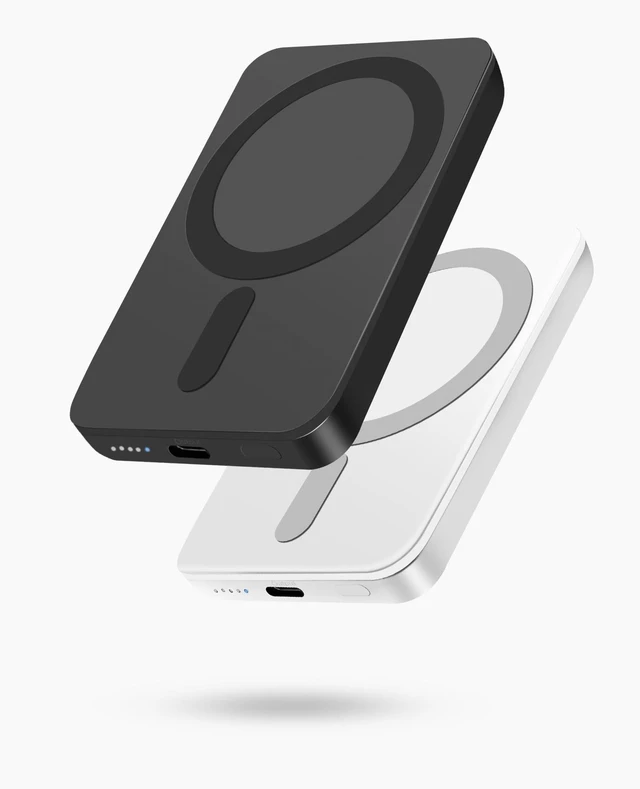 Main image of Magnetic Portable Charger Power Bank for iPhone 5000mAh (Black+White) | Mini Portable Charger, Compact 5W Wireless Battery Pack for iPhone 17/16/15/14/13/12