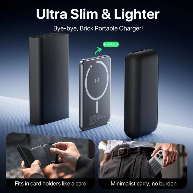 Alt view image 2 of 7 - for MagSafe Power Bank,Ultra Slim Card Portable Charger 5,000mAh for iPhone | Battery Pack with USB C Charger,Daily Commute & EDC Wireless Magnetic Charging for iPhone 18/17 Pro Max/16/15/14/13/12