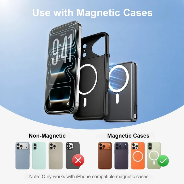 Alt view image 5 of 7 - 10000mAh Magnetic Wireless Power Bank, 5-in-1 Portable Charger with 2 Built-in Cables, 22.5W PD Fast Charging Magnetic Battery Pack for iPhone 17/16/15/14/13/12 and All SeriesBlack