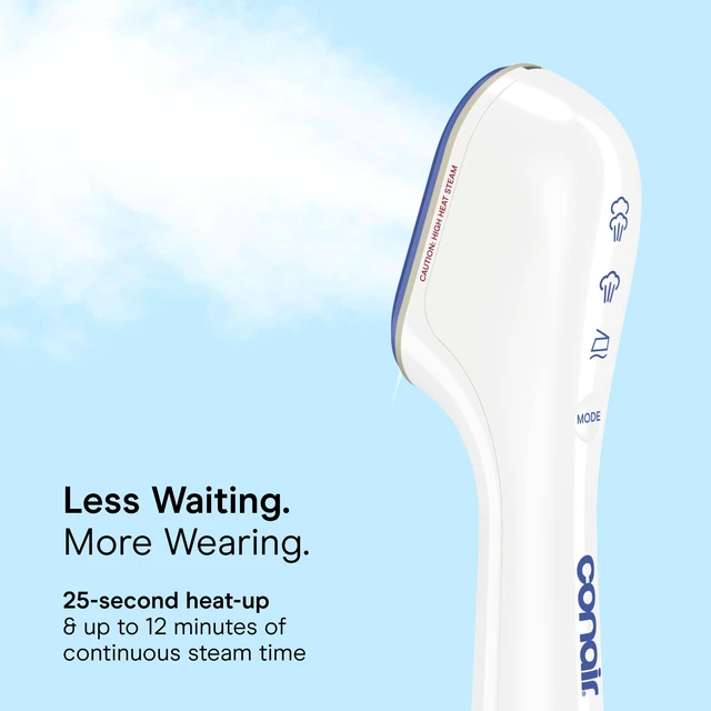 Alt view image 3 of 7 - Clothes Steamer, 2-in-1 Travel Steamer & Iron, Anti-Drip, White/Blue | Portable handheld garment steamer for clothes w/ iron, quickly removes wrinkles, 120-240V & heats in 25 seconds