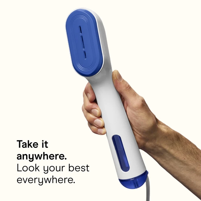 Alt view image 4 of 7 - Clothes Steamer, 2-in-1 Travel Steamer & Iron, Anti-Drip, White/Blue | Portable handheld garment steamer for clothes w/ iron, quickly removes wrinkles, 120-240V & heats in 25 seconds