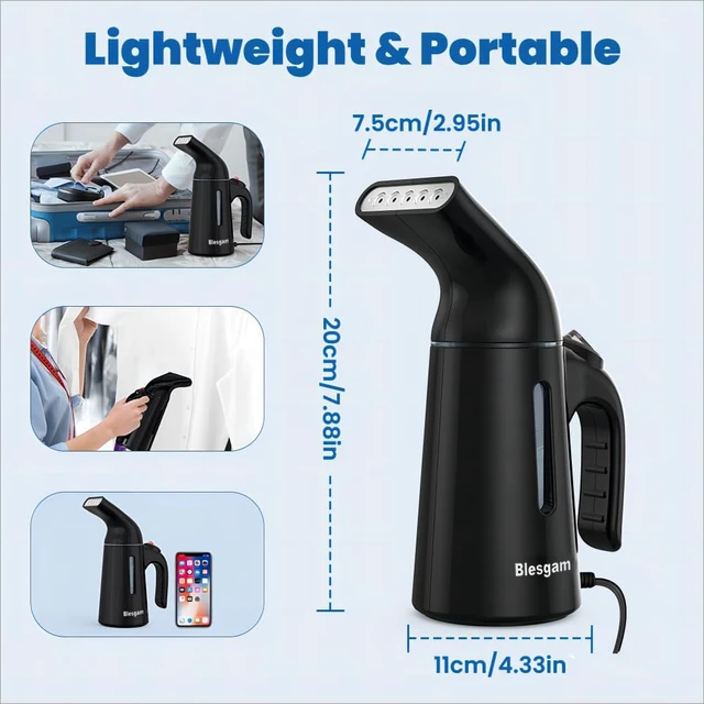 Alt view image 2 of 7 - Steamer for Clothes 700W, Fast Heat-up in 40S Clothes Steamer | 120ML Water Tank, 25g/min Strong Penetrating Steam, Steamer Iron for Clothes, Handheld Steamer For Travel, Home, GY169 Black