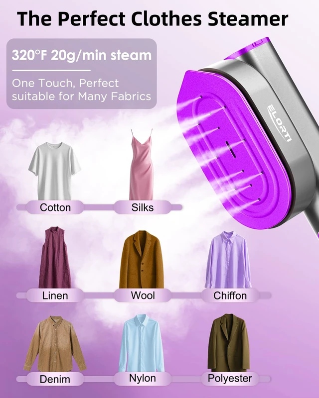 Alt view image 2 of 7 - ELORTI Steamer for Clothes, Clothes Steamer Handheld, 1200W 2 in 1 Steam Iron - 10s Fast Heat Up, Portable Garment Steamer with 90° Rotatable Handle, Mini Steam Iron for Home Travel