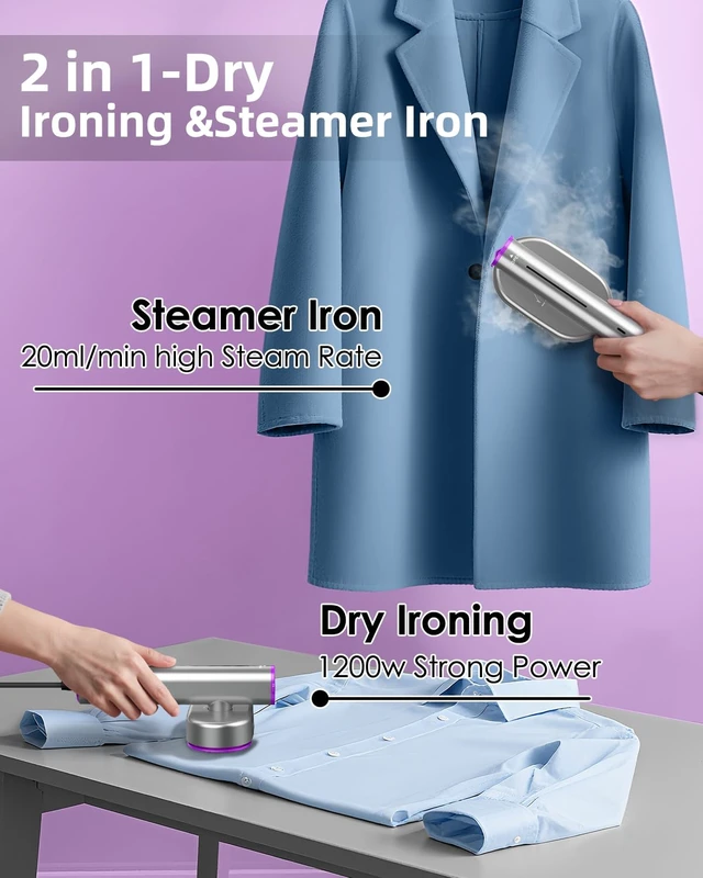 Alt view image 3 of 7 - ELORTI Steamer for Clothes, Clothes Steamer Handheld, 1200W 2 in 1 Steam Iron - 10s Fast Heat Up, Portable Garment Steamer with 90° Rotatable Handle, Mini Steam Iron for Home Travel