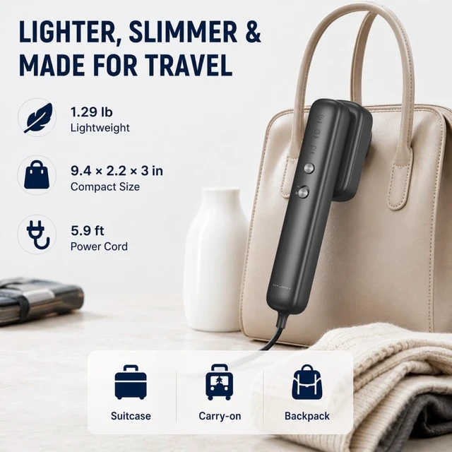 Alt view image 2 of 7 - Global Travel Steamer for Clothes, Dual Voltage 2-in-1 mini-Steamer & Iron | 100V-230V, Handheld Portable,Travel Safer with Auto-Off,Essential for Business , housewife Essentials,Europe,Asia