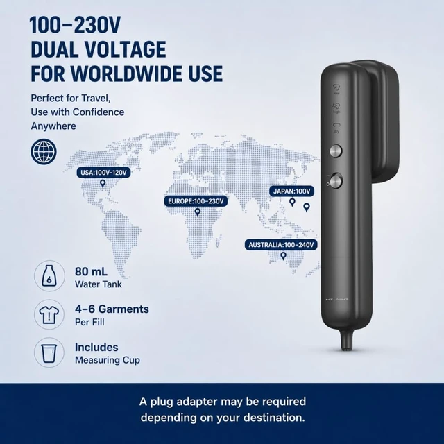 Alt view image 3 of 7 - Global Travel Steamer for Clothes, Dual Voltage 2-in-1 mini-Steamer & Iron | 100V-230V, Handheld Portable,Travel Safer with Auto-Off,Essential for Business , housewife Essentials,Europe,Asia