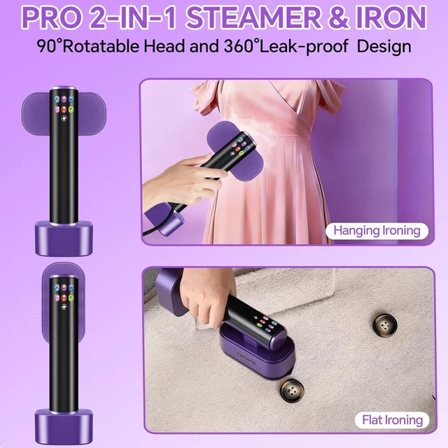 Alt view image 2 of 7 - Steamer for Clothes, Handheld 2-in-1 Steamers & Iron for Home and Travel | 15s Heat Up, Portable,190ml Detachable Tank, Stand Upright, 6-Level, LED Display,1300W Garment Steamer for All Fabrics