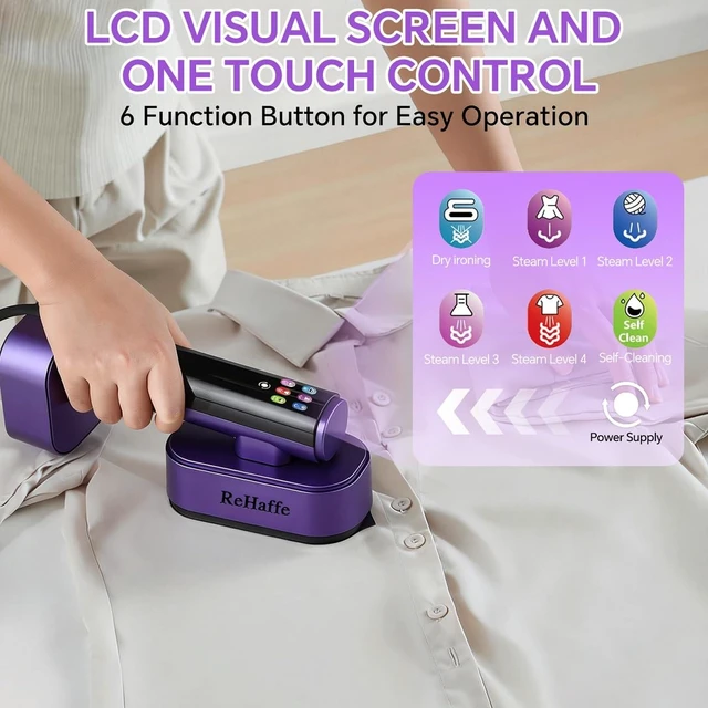 Alt view image 4 of 7 - Steamer for Clothes, Handheld 2-in-1 Steamers & Iron for Home and Travel | 15s Heat Up, Portable,190ml Detachable Tank, Stand Upright, 6-Level, LED Display,1300W Garment Steamer for All Fabrics