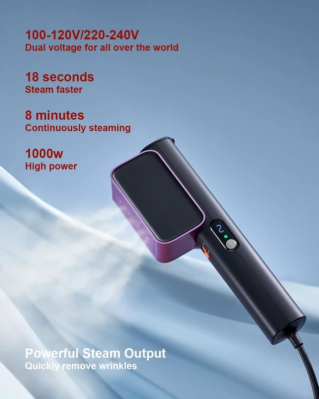 Alt view image 4 of 7 - G7 Dual Voltage Steamer for Clothes, 100-240V Travel Size Steamer (pink) | Lightweight 1lb design, 8min continuous steam output, 100240V dualvoltage design for worldwide travel and household