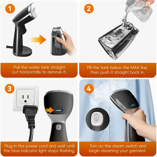 Alt view image 6 of 7 - Portable Travel Handheld Steamer for Clothes, Garment Wrinkle Remover | Black, 1000W Strong Penetrating Fabric Steamer, 150ML Water Tank, for Home, Office, Travel (ONLY FOR 120V)