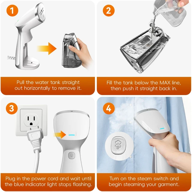 Alt view image 6 of 7 - Portable Travel Handheld Steamer for Clothes, Garment Wrinkle Remover | White, 1000W Strong Penetrating Fabric Steamer, 150ML Water Tank, for Home, Office, Travel (ONLY FOR 120V)