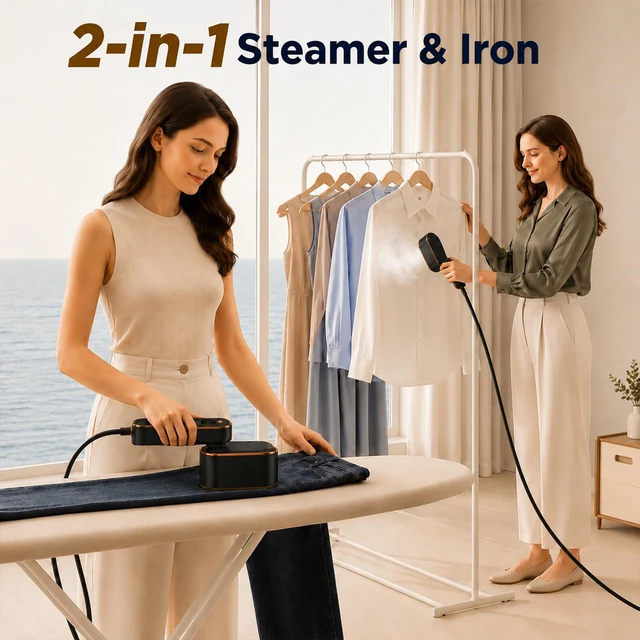 Alt view image 5 of 5 - Portable Travel Steamer for Clothes, 2-in-1 Steam & Dry Iron, 1500W, 10s Fast Heat, 4 Modes, LED Display, 150ml Water Tank (black)