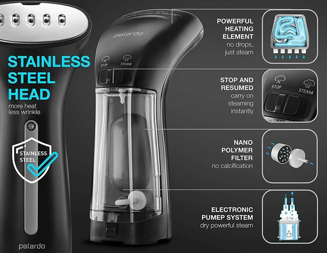 Alt view image 4 of 6 - Travel Garment Steamer - Compact Portable Handheld Clothes Steamer with 360° Anti-Spill Technology, Professional Wrinkle Remover for Travel & Home, Black