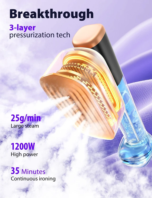 Alt view image 3 of 7 - Travel Steamer for Clothes,35 g/min Steam Quick Wrinkle Removal | Garment Steamer With 180ml Tank,35min Powerful Steam,4 Modes ,Touch Control, LED Display,Portable for Travel & Home Black